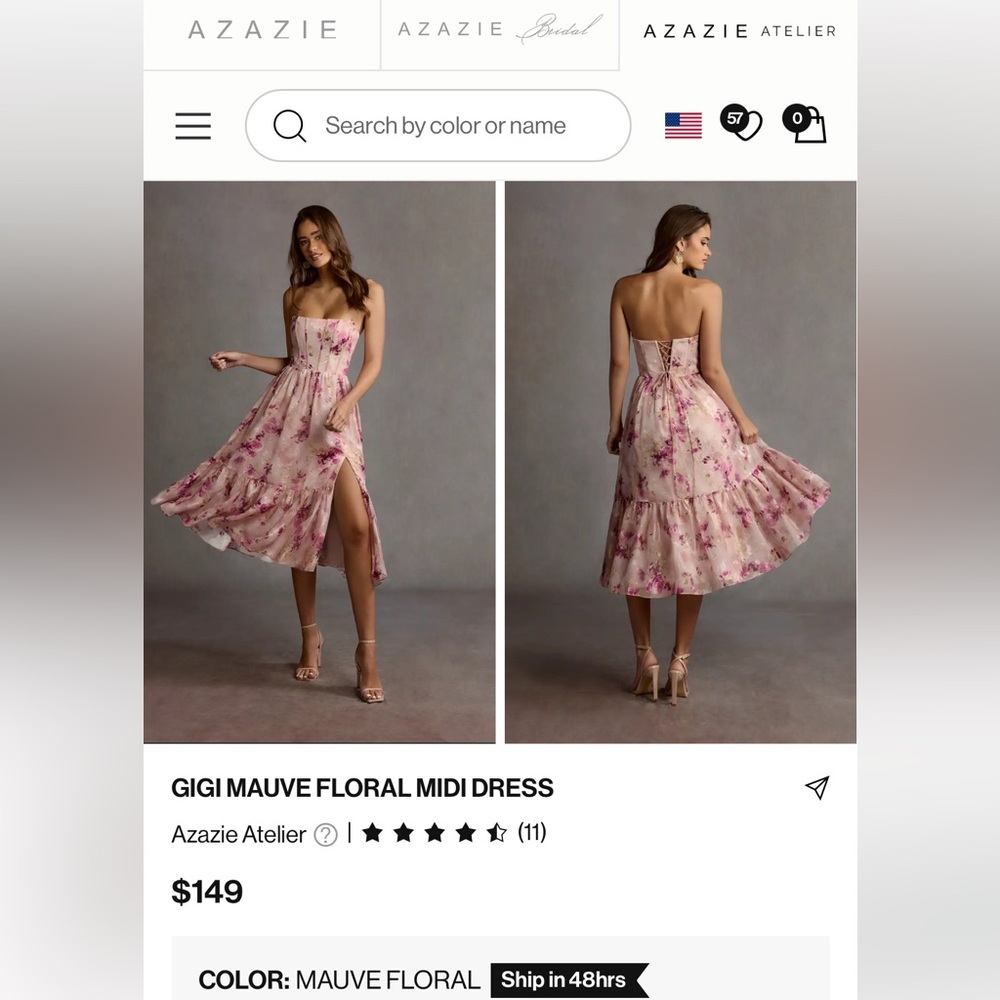 Azazie Atelier pink floral midi dress, new with tags